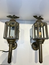 Pair of Antique eagle carriage lantern wall lights made from brass / copper.