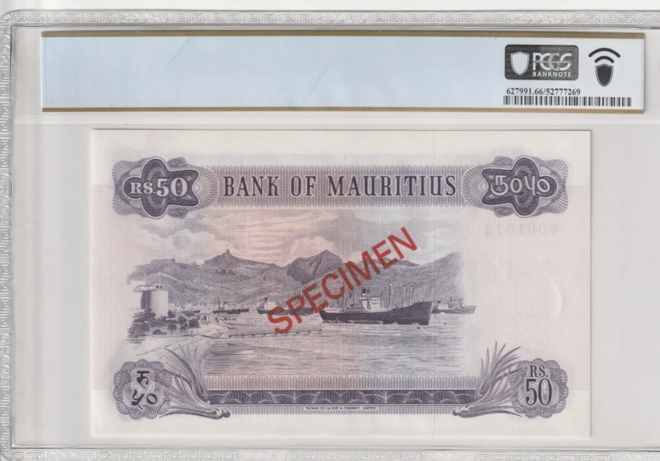 Mauritius 1978 50 Rupees Specimen Certified PCGS Banknote UNC 66 PPQ Pick CS1 - Image 2 of 2