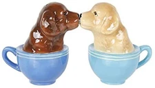 Ebros Kissing Labrador Puppies in Tea Cup Salt and Pepper Shaker Set Labradors