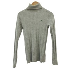 LACOSTE Wool Knit Sweater Gray Turtleneck Long Sleeve Ribbed Women