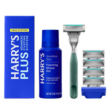 plus Starter Shaving Kit for Men - Premium Handle, 5 Razor Blade Cartridges, Fo