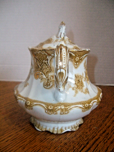 ANTIQUE VICTORIA SUGAR BOWL Upper Hanley - Semi-Porcelain ~ Gold - Picture 5 of 13