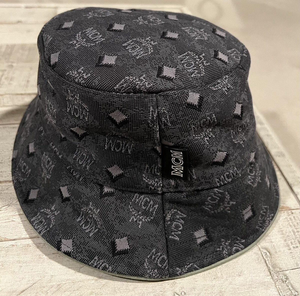 MCM Monogram Bucket Hat Black Dark Grey Jacquard s Retail