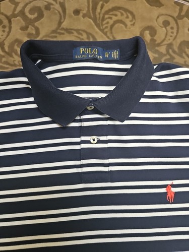 Polo Ralph Lauren Men's Striped Navy/White Soft Touch Short Sleeve Shirt XL - Picture 3 of 4