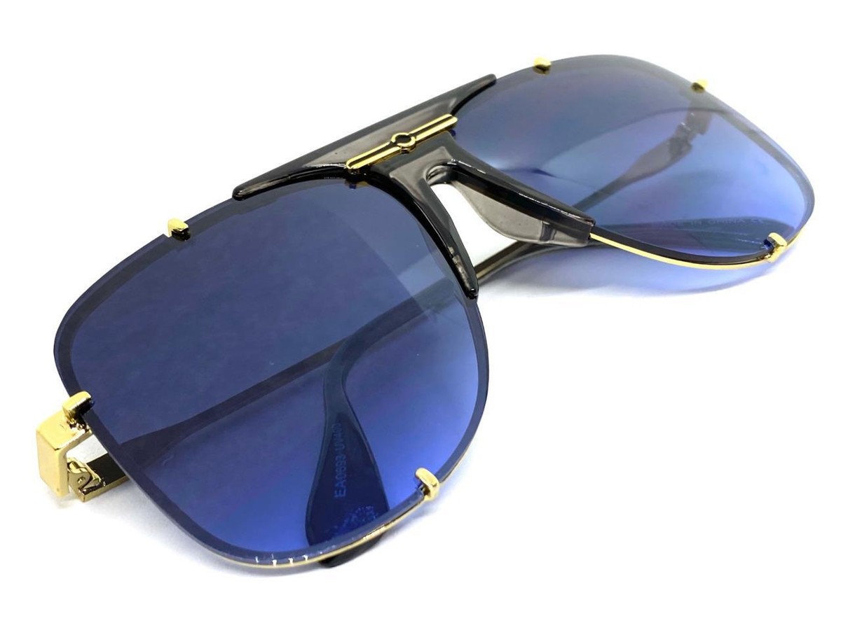 EASON EYEWEAR Unisex Fashion Blue  Oversize Sunglasses Gold Arm Square Eye Frame Gold Grandpa Oversized Square Gradient Sunglasses with Blue  main image 4