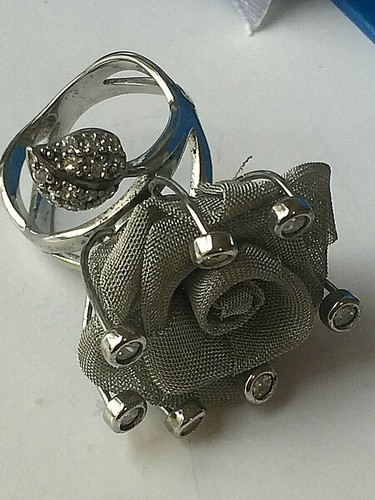 BIG MESH GRAY ROSE FLOWER LADIES VINTAGE RING 8 New FINE 925 STERLING SILVER - Picture 3 of 6
