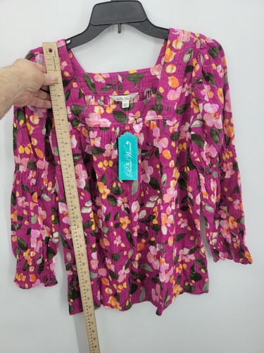 Pioneer Woman Top Womens Large Pink Floral Square Neck Balloon Sleeve Peasant - Picture 8 of 10