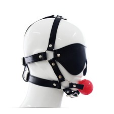 Open Mouth Ball Gag Head Harness Strap Blindfold Eye Mask Bondage BDSM Adult