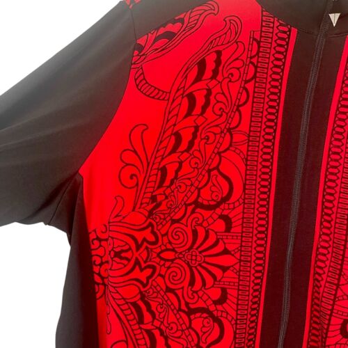 Susan Graver Jacket Long Sleeve Womens SZ XL Knit Flocked Full Zip Red Black - Picture 2 of 7