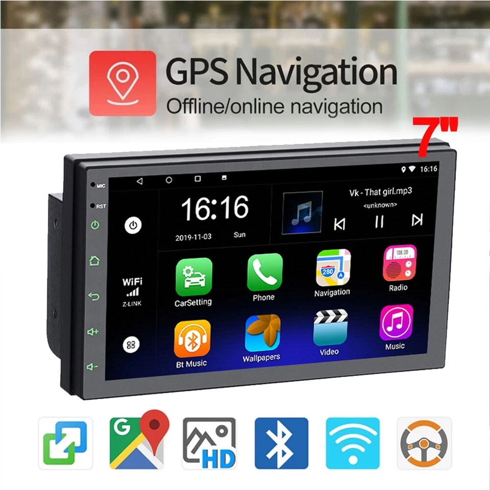 Double 2 Din 7" inch Android 10 Car Radio Head Unit In Dash Stereo GPS NAVI WIFI - Image 4 of 4
