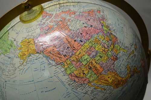 Vintage Aged Full Size REPLOGLE 3D Spinning World Globe Nation Gold Metal Stand - Picture 4 of 10