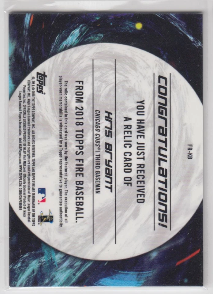 2018 Topps Fire Relics Kris Bryant White Jersey Chicago Cubs #FR-KB - Image 2 of 2