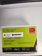 # 6 x 1-1/4" Drywall Screws, Phillips ,Coarse, Sharp Point, Black Phosphate, 5LB