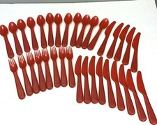 Red Flatware 34 Piece Lot Thick Plastic Children Toddler Caretaker Safety Spoons