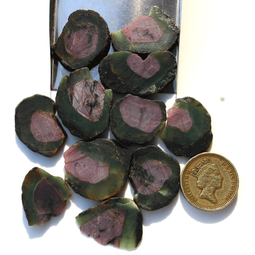 11 Pcs Natural Rare Watermelon Ruby Untreated 22mm-23.7mm Slice Rough Gemstones - Picture 10 of 14