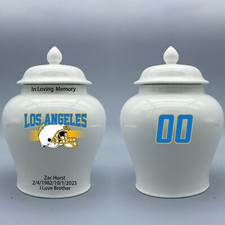 Ceramic Medium Urn for Los Angeles Chargers Football Theme, Custom Text  Number