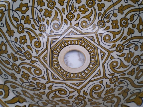 HAND PAINTED CERAMIC HAND WASH BASIN * FES POTTERY 30 cm Gold & White - Picture 4 of 5