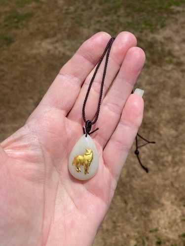 Certified Natural Haitian 24 K Yellow gold Jade Jadeite Pendant Necklace Cow/Ox - Picture 7 of 12