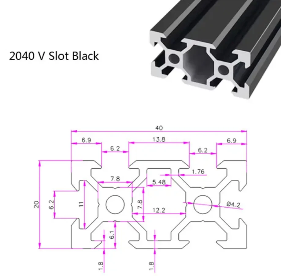 5 шт. 2040 алюминиевый профиль экструзии V-образный слот линейная рейка стандарт ЕС 200-1220 мм - Изображение 2 из 4