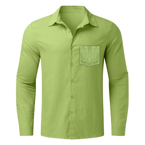 Mens Summer Cotton Linen Plus Size Loose Shirt Turn Down Collar Long Sleeve Top - Picture 19 of 60