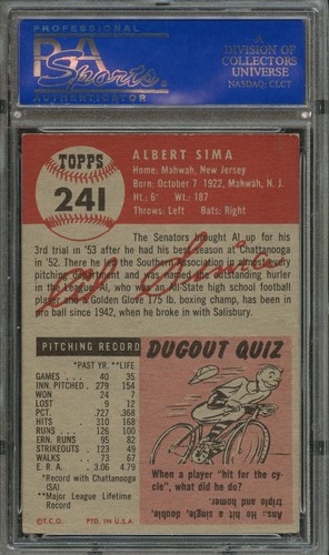BB - 1953 Topps - #241 - Al Sima - PSA 6 - EX-MT - Picture 2 of 2