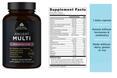 Dr Axe Multivitamin for Women, Ancient Nutrition Women Once Daily 30 Capsules