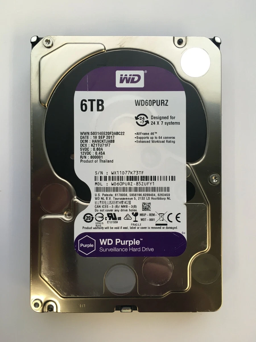 Western Digital 6TB PURPLE Surveillance Hard Drives SATA 6 Gbs 64MB WD60PURZ WD