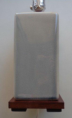 RALPH LAUREN TABLE DESK LAMP Gray Smooth Crackle PORCELAIN LOGO NEW Shade - Picture 4 of 13