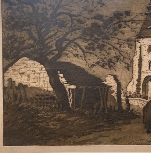 Vintage LESTER HORNBY antike Kirche Europa Landschaft MEZZOTINT Radierung - aufgeführt - Bild 6 von 10