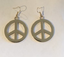 Gold Tone Peace Signs Dangle Drop Earrings