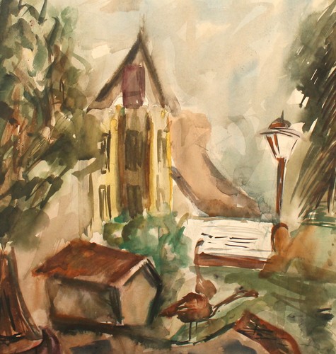Vintage expressionist watercolor painting landscape - Imagen 5 de 11