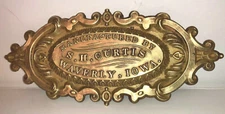 WAVERLY, IOWA Antique BRASS ADVERTISING FURNITURE PLAQUE.  S.H. CURTIS.   SMALL