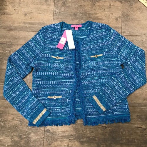 NWT Lilly Pulitzer Beckington Cardigan Metallic Tweed Blue Grotto Women Large - Picture 5 of 9