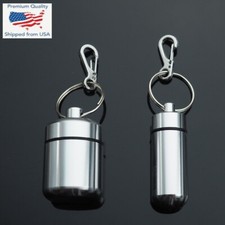 2pcs Set Waterproof Aluminum Pill Container Capsule Bottle Keychain Clip Silver