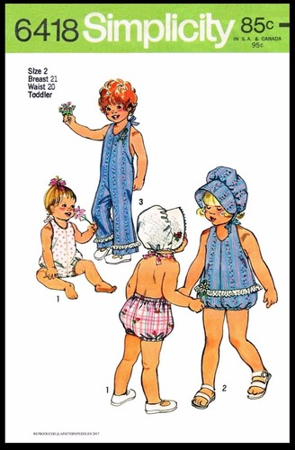 Simplicity 6418 NIÑA Patrón de Costura Gorro SOMBRERO RUMBA Mono TRAJE DE JUEGO Traje de sol - Imagen 12 de 15