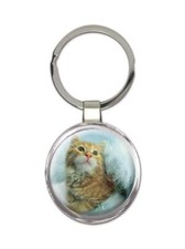Cat : Gift Round Keychain Cute Animal Kitten Funny Friend Feline Pets Lover