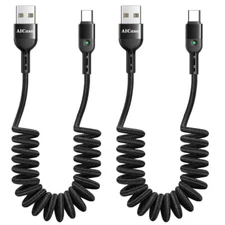AICase USB A To Type C Coiled USB C Charger Date Cord Charging Cable For Samsung