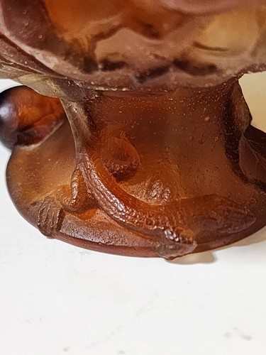 DAUM PATE-DE-VERRE CUENCO DE VIDRIO HIGO Y LAGARTO RARO Firmado Daum Francia Ámbar Verde - Imagen 11 de 18