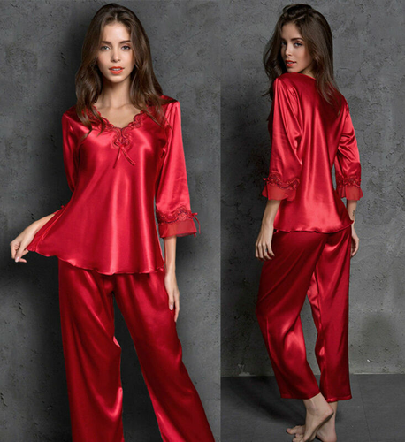 Hot Womens Soft Silk Satin Pyjamas Set Loungewear Nightgown Home Wear Sleepwear - Picture 3 of 14