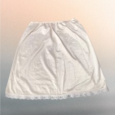 Vintage Lingerie Slip Skirt Lace Trim L Cream Fairy Grunge Satin Half USA Deena