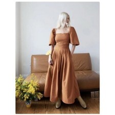 FREE PEOPLE ENDLESS SUMMER AIN’T SHE A BEAUT SMOCKED MIDI DRESS TERRA Sz S NWT
