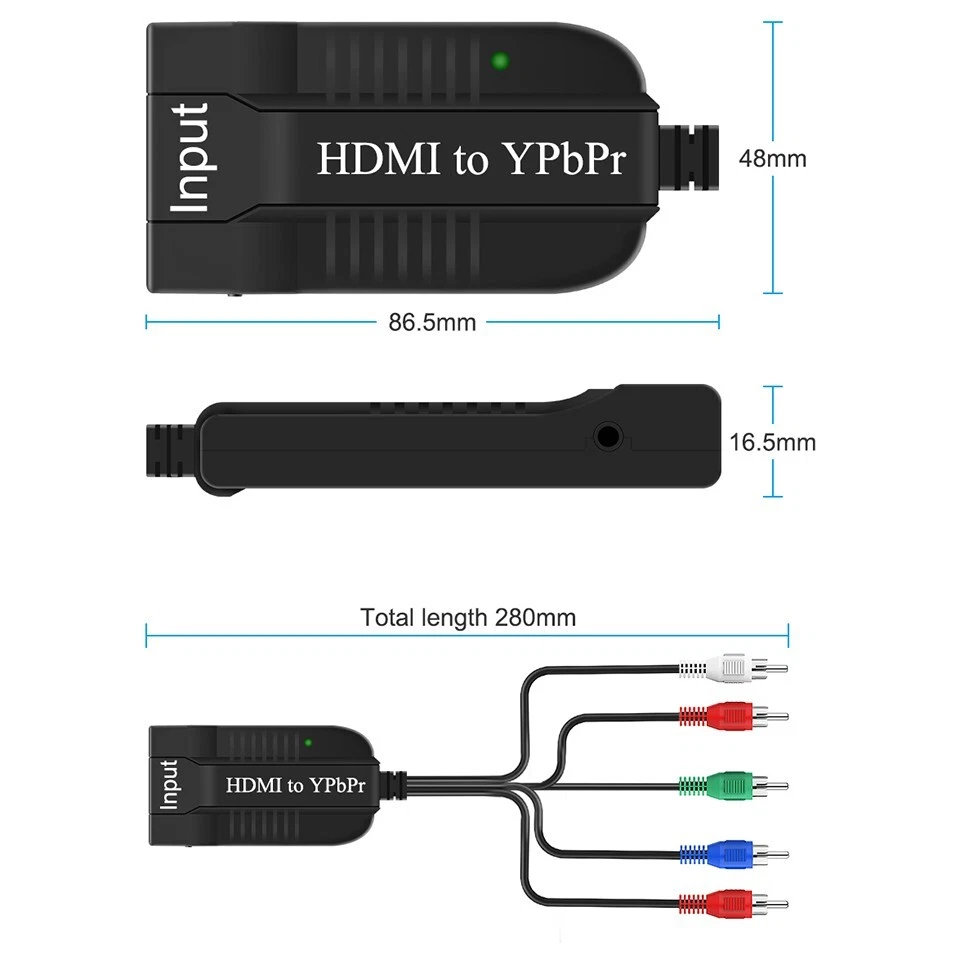 HDMI to Component YPbPr 5RCA RGB Converter Adapters Video R/L Audio Output - Image 2 of 4