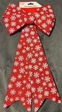 Christmas Red Decorative Bow with White Snowflakes Holiday Style 18" Wreath Bow