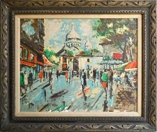 Vintage 1950's Abstract "Place Du Tertre" Post-Impressionism Oil Painting