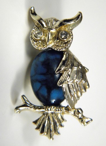 VTG Gerrys Owl Brooch Designer Signed Teal Blue Belly Bird Retro Figural Pin - Picture 7 of 8