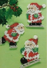 3 SPORTY SANTA ORNAMENTS CHRISTMAS PLASTIC CANVAS PATTERN INSTRUCTIONS
