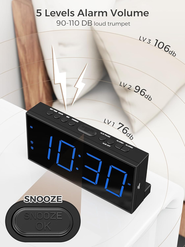 Digital Dual Alarm Clock for Bedroom, Large Display Bedside with Battery Backup, - Picture 4 of 12