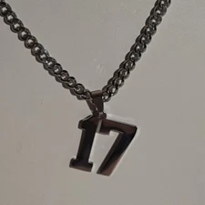#17 BASEBALL FOOTBALL NUMBER Pendant Charm / 18"-24" STAINLESS CHAIN NECKLACE