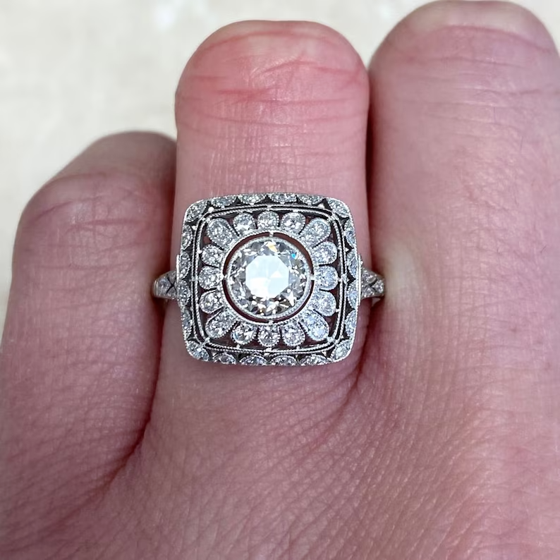 Art Deco Floral Style 3 Ct Simulated Diamond 14k White Gold Plated