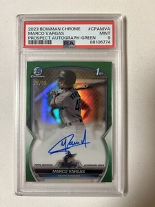 Marco Vargas PSA 9 #29/99 Green 1st Auto 2023 Bowman Chrome RC Rookie Mets SP
